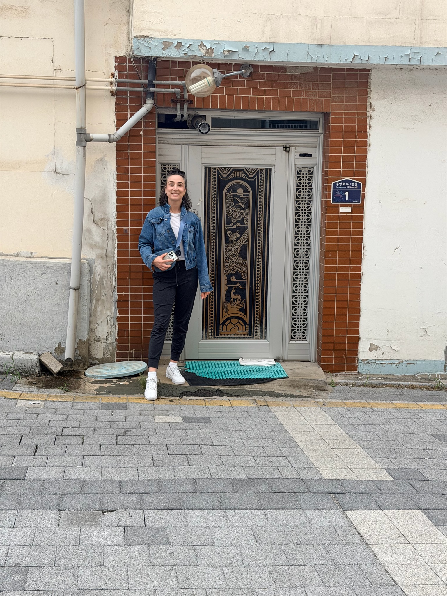Justine by a door